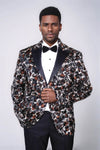 White and Black Feather Patterned Men's Prom Jacket - Wessi