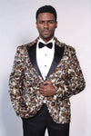 White and Gold Feather Patterned Men's Prom Jacket - Wessi