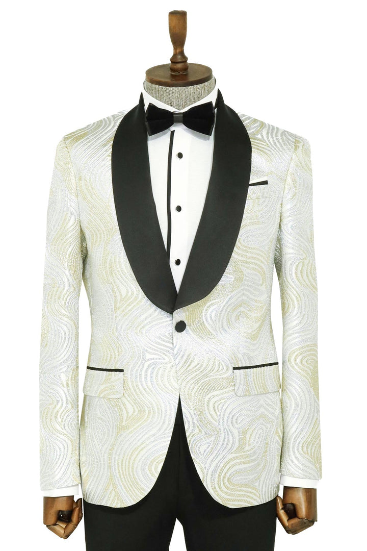 Blazer de fiesta para hombre con estampado dorado sobre blanco - Wessi