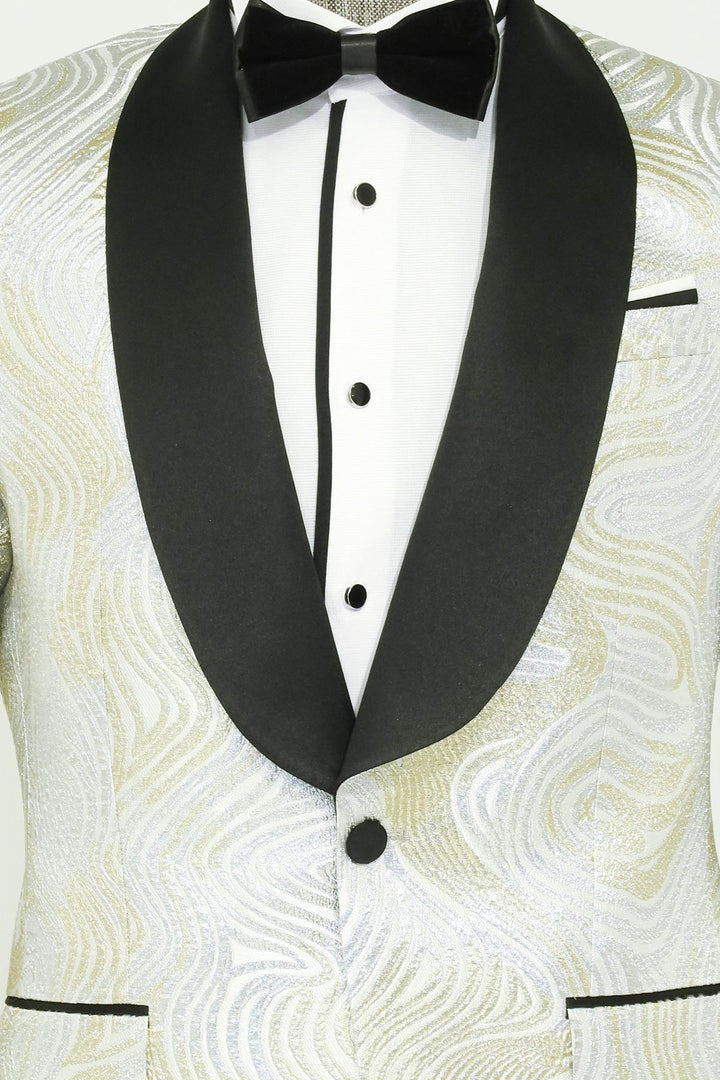 Blazer de fiesta para hombre con estampado dorado sobre blanco - Wessi