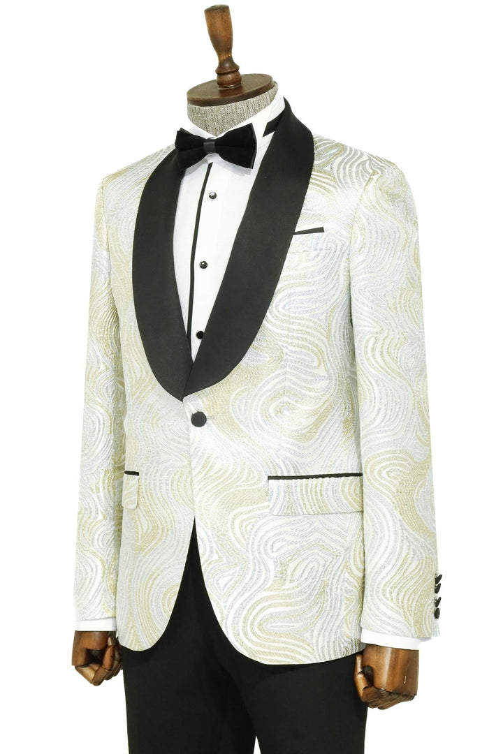 Blazer de fiesta para hombre con estampado dorado sobre blanco - Wessi