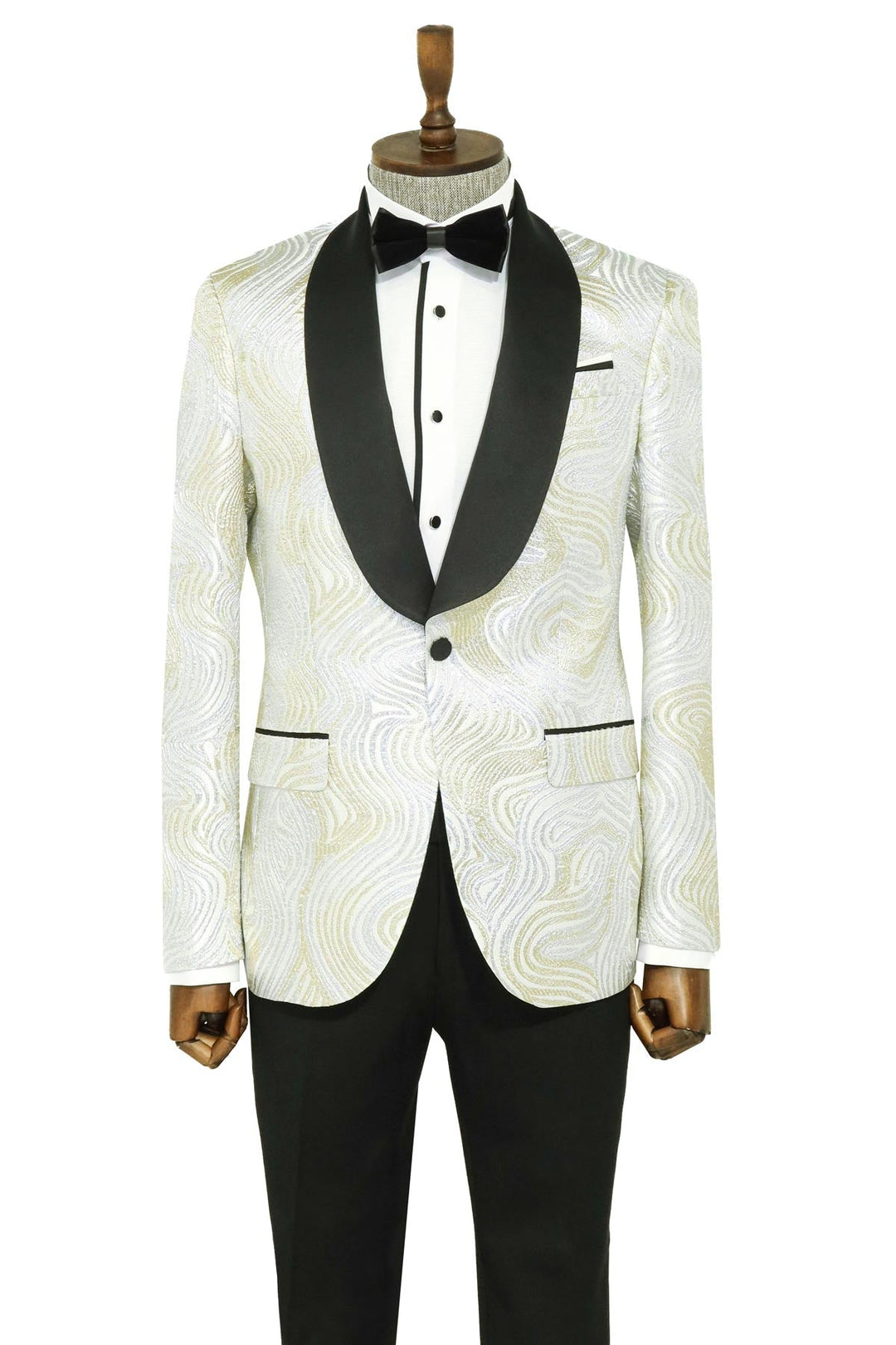 Blazer de fiesta para hombre con estampado dorado sobre blanco - Wessi