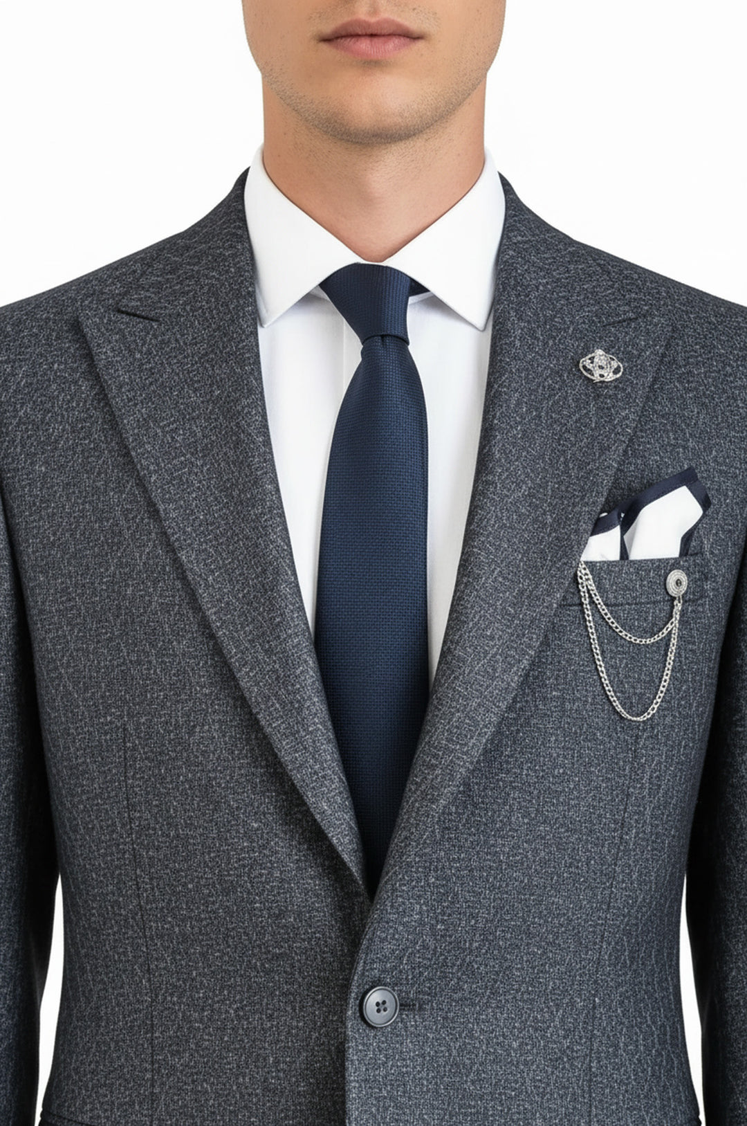 Wool Patterned Slim-Fit Navy Blue Men Blazer - Wessi