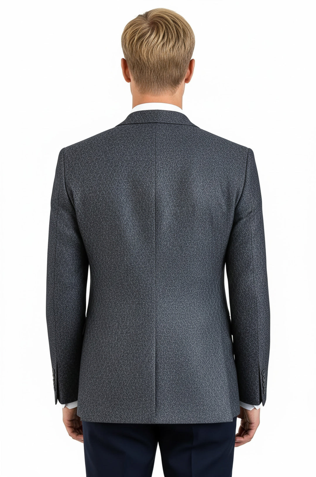 Wool Patterned Slim-Fit Navy Blue Men Blazer - Wessi