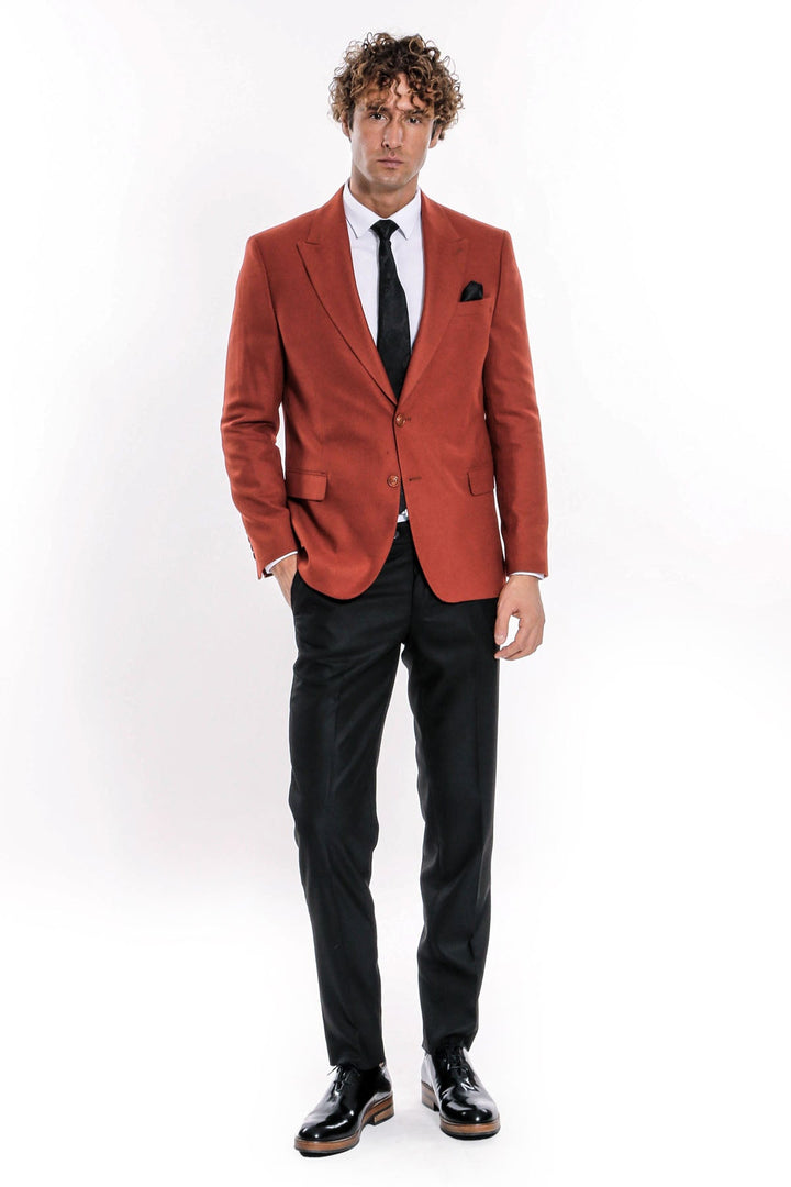 Plain Slim Fit Sport Burgundy Men Blazer - Wessi