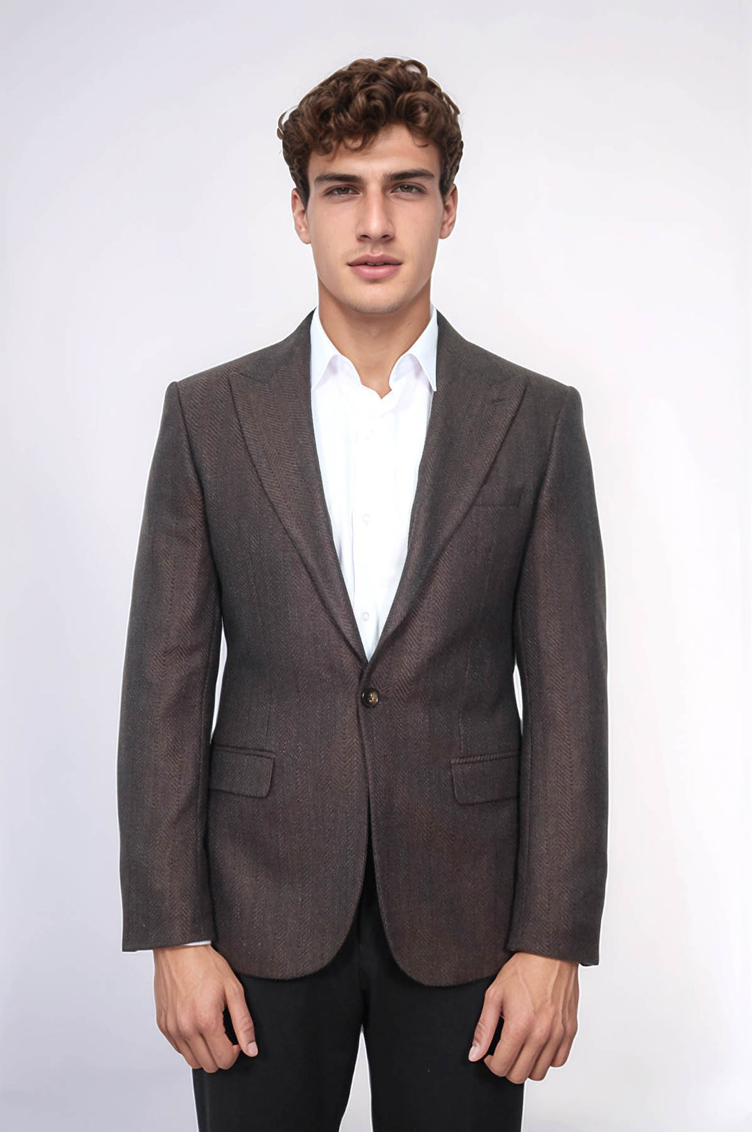 Slim Fit Patterned Brown Men Blazer - Wessi