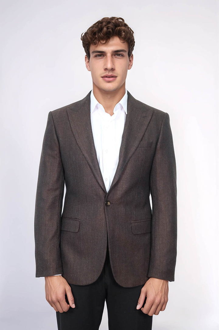 Slim Fit Patterned Brown Men Blazer - Wessi