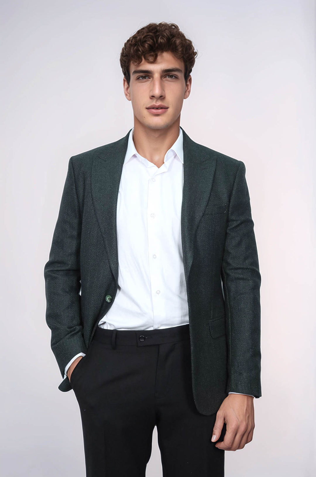 Slim Fit Patterned Dark Green Men Blazer - Wessi