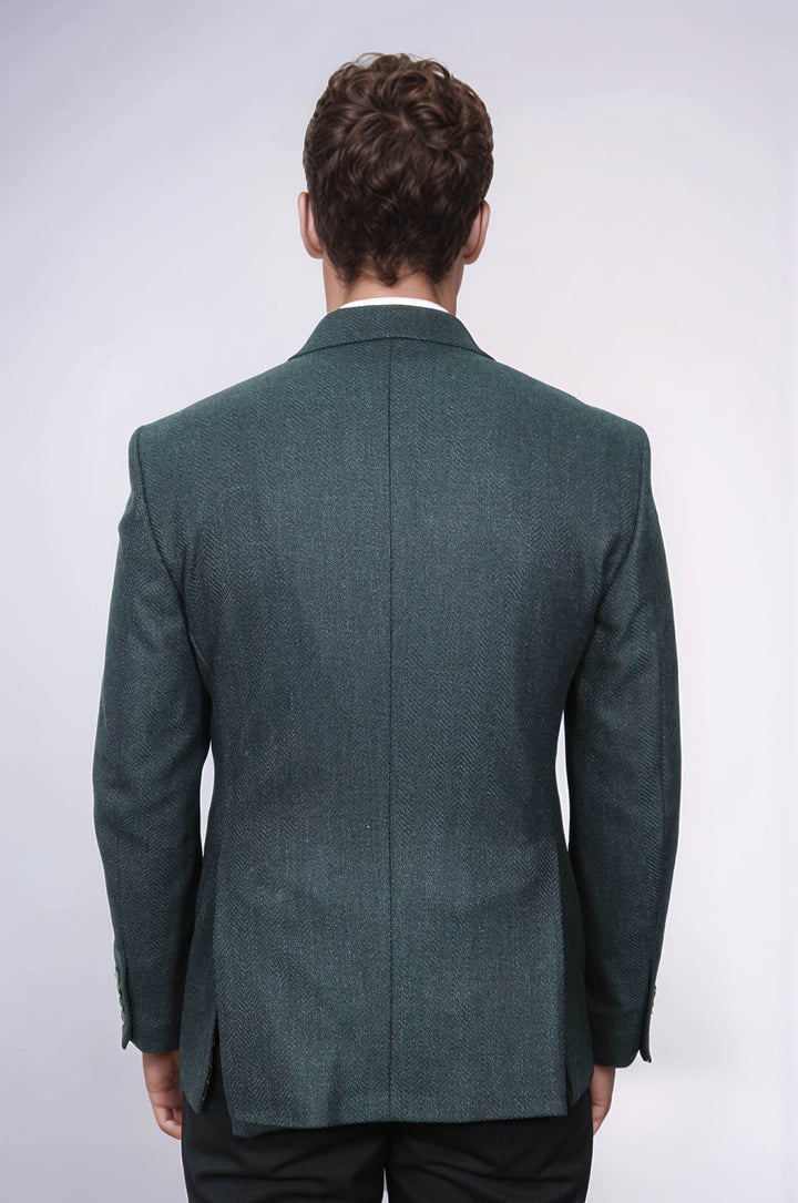 Slim Fit Patterned Dark Green Men Blazer - Wessi