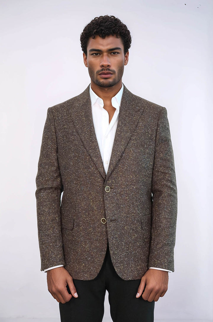 Blazer de hombre de lana marrón con estampado de pata de gallo - Wessi
