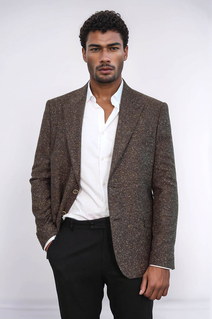 Blazer de hombre de lana marrón con estampado de pata de gallo - Wessi