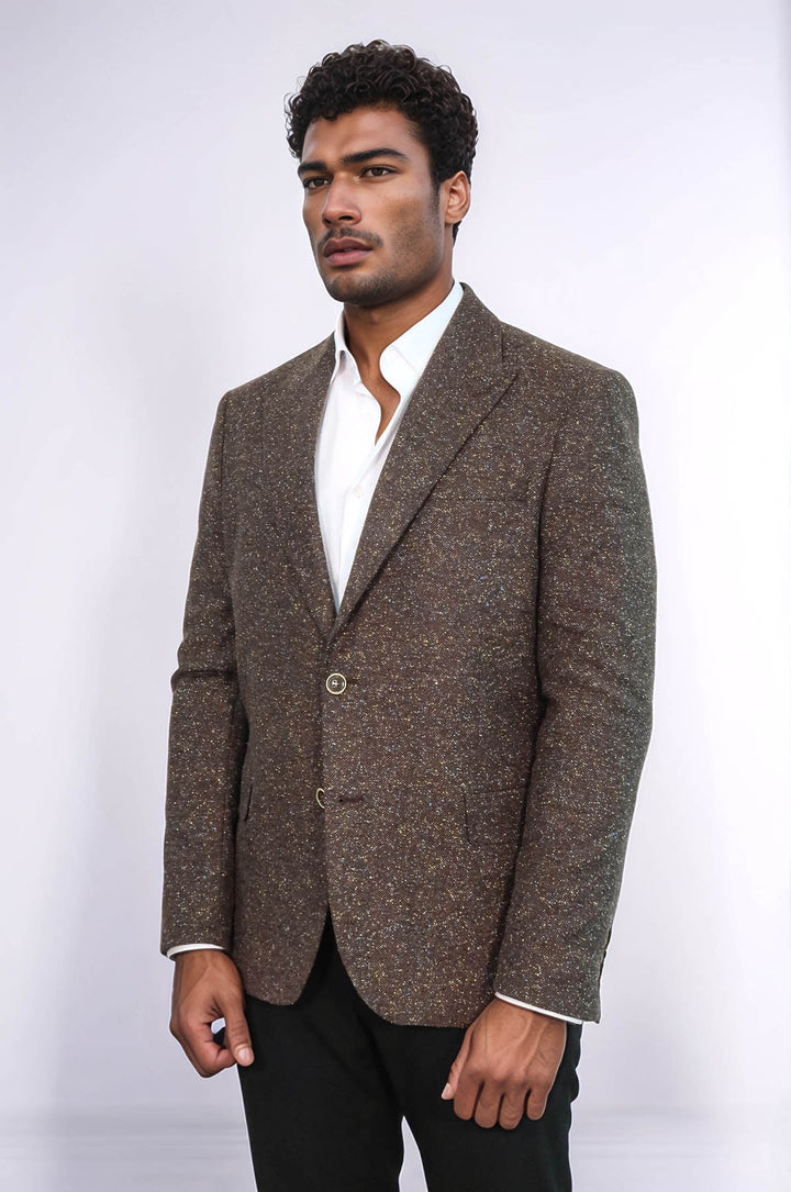 Blazer de hombre de lana marrón con estampado de pata de gallo - Wessi