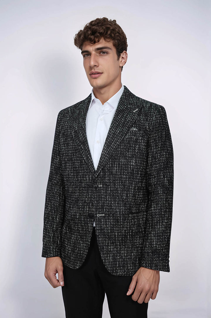 Slim Fit Patterned Sport Black Men Blazer - Wessi