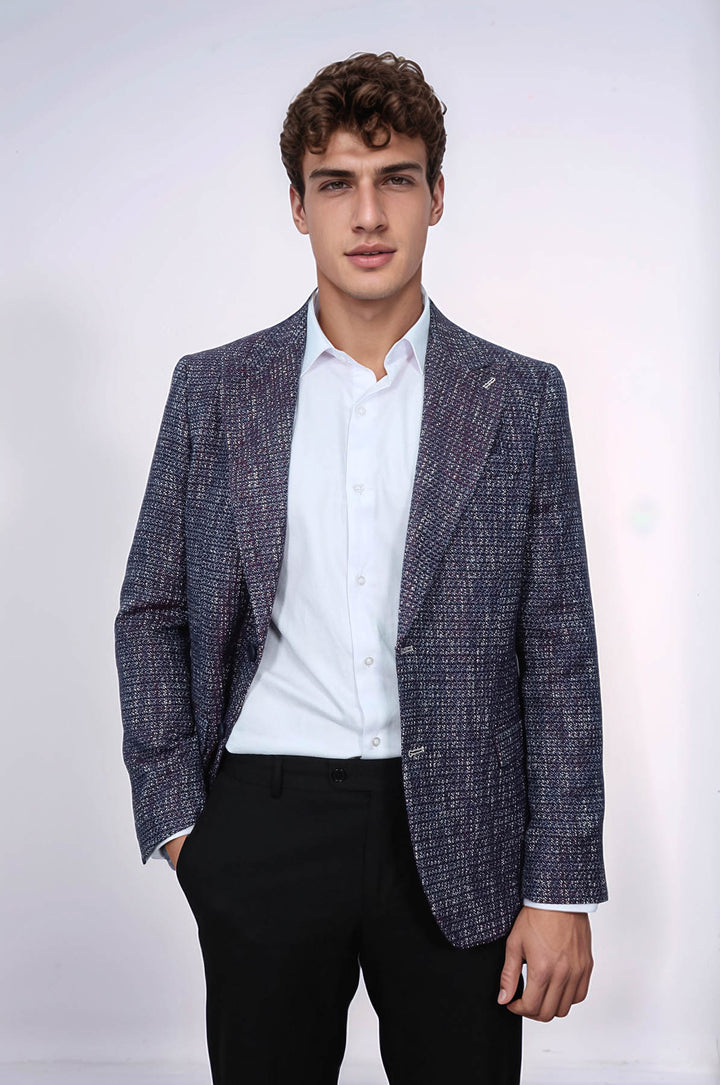 Slim Fit Patterned Sport Purple Men Blazer - Wessi
