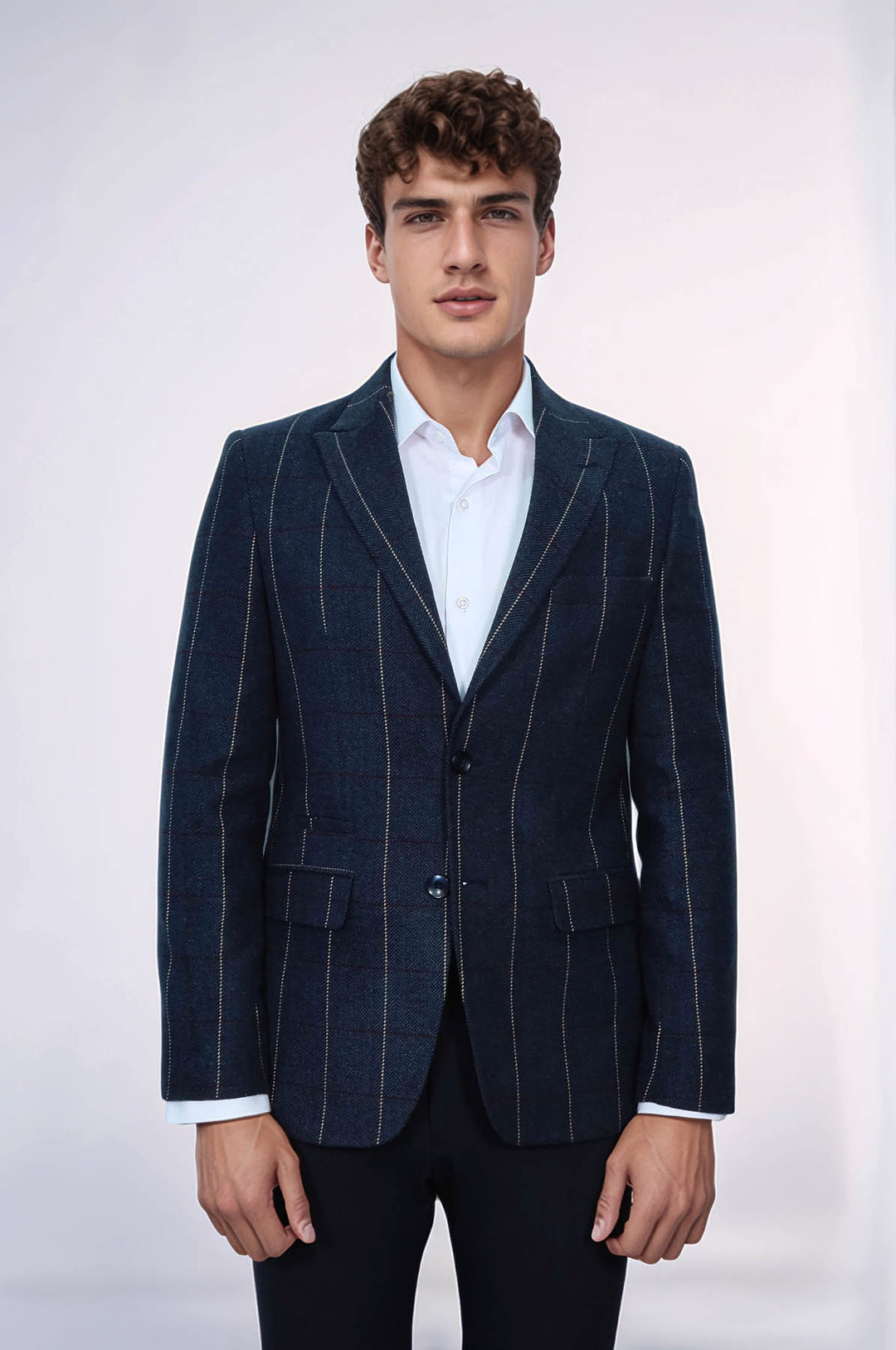 Blazer ajustado de cuadros azul marino - Wessi