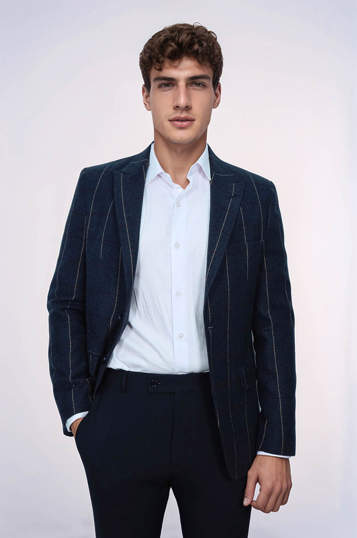 Blazer ajustado de cuadros azul marino - Wessi
