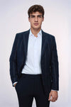 Checked Navy Blue Slim-Fit Blazer - Wessi