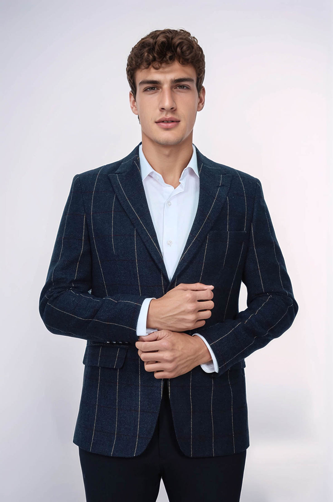 Blazer ajustado de cuadros azul marino - Wessi