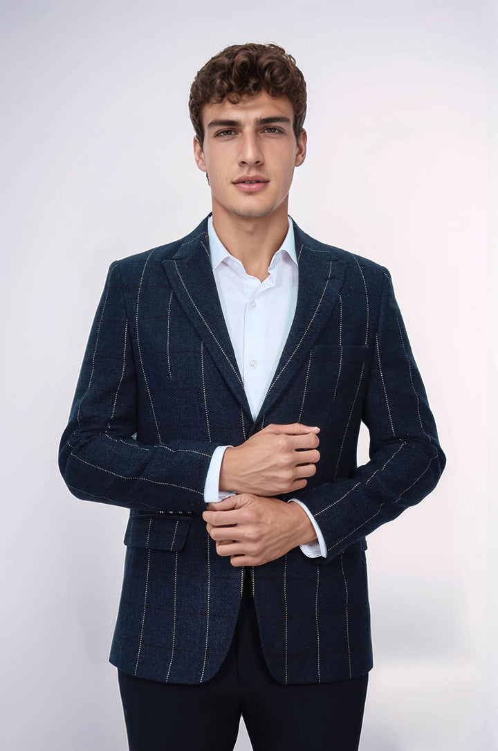 Blazer ajustado de cuadros azul marino - Wessi