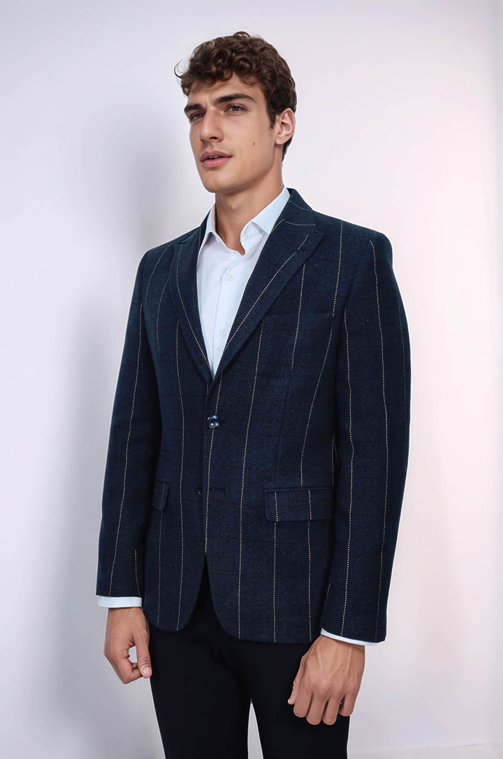 Blazer ajustado de cuadros azul marino - Wessi