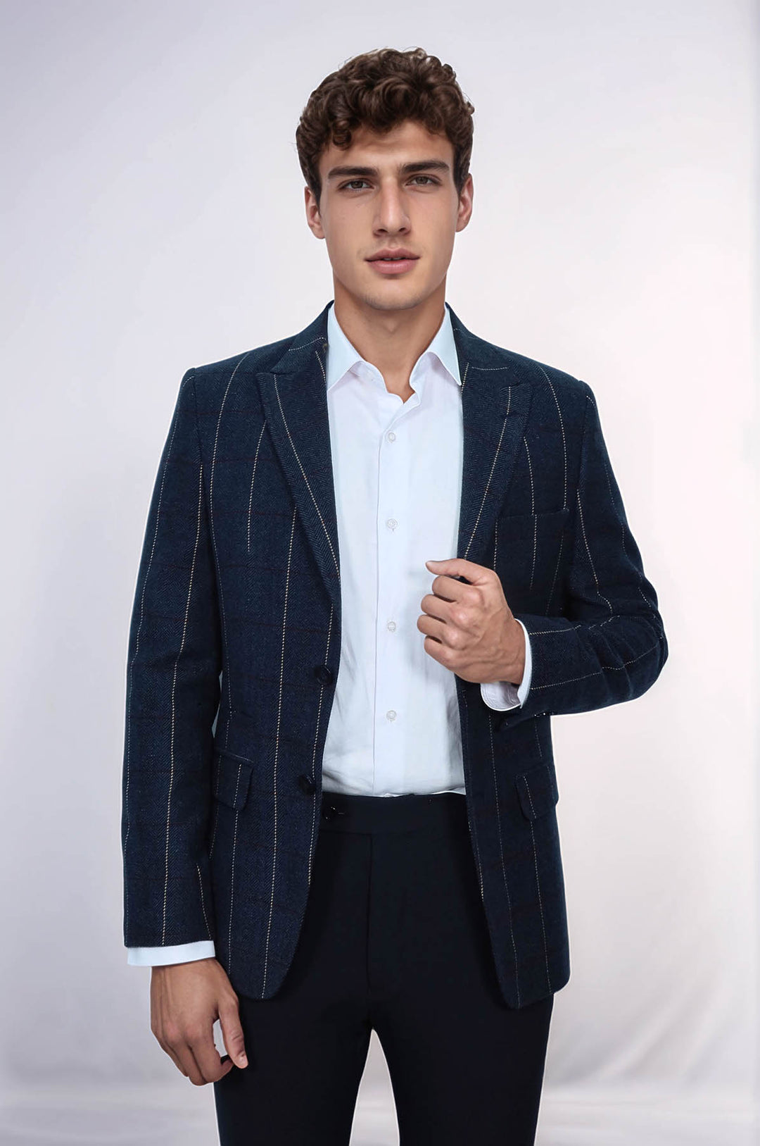 Blazer ajustado de cuadros azul marino - Wessi