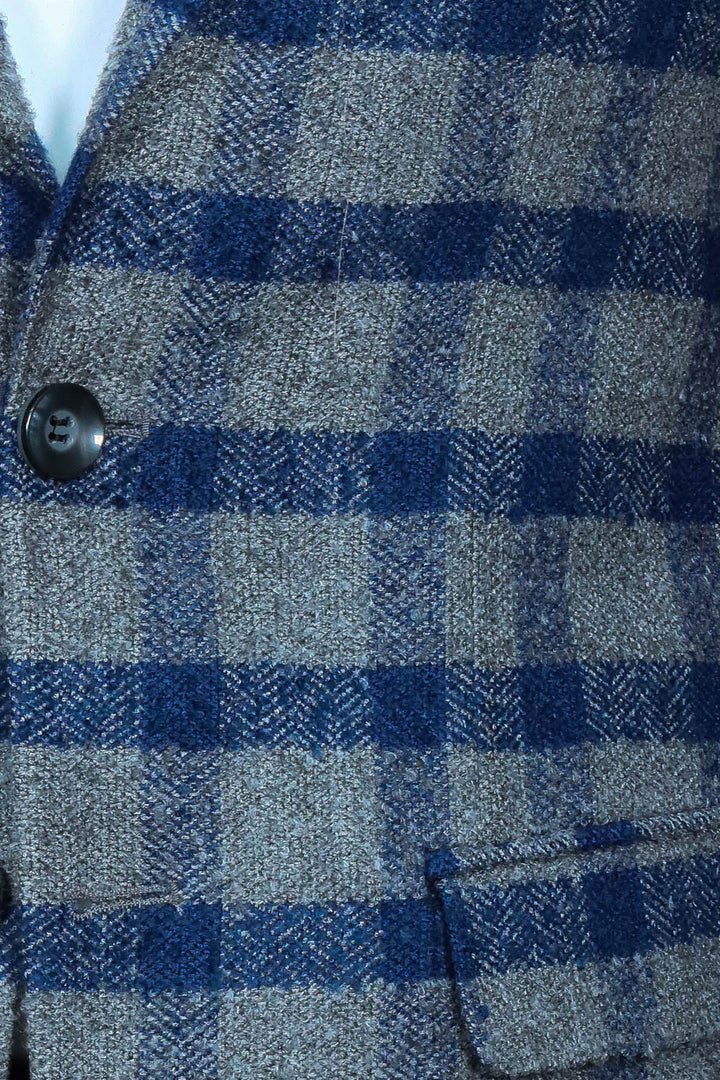 Blazer ajustado de cuadros con solapa de pico para hombre en azul - Wessi