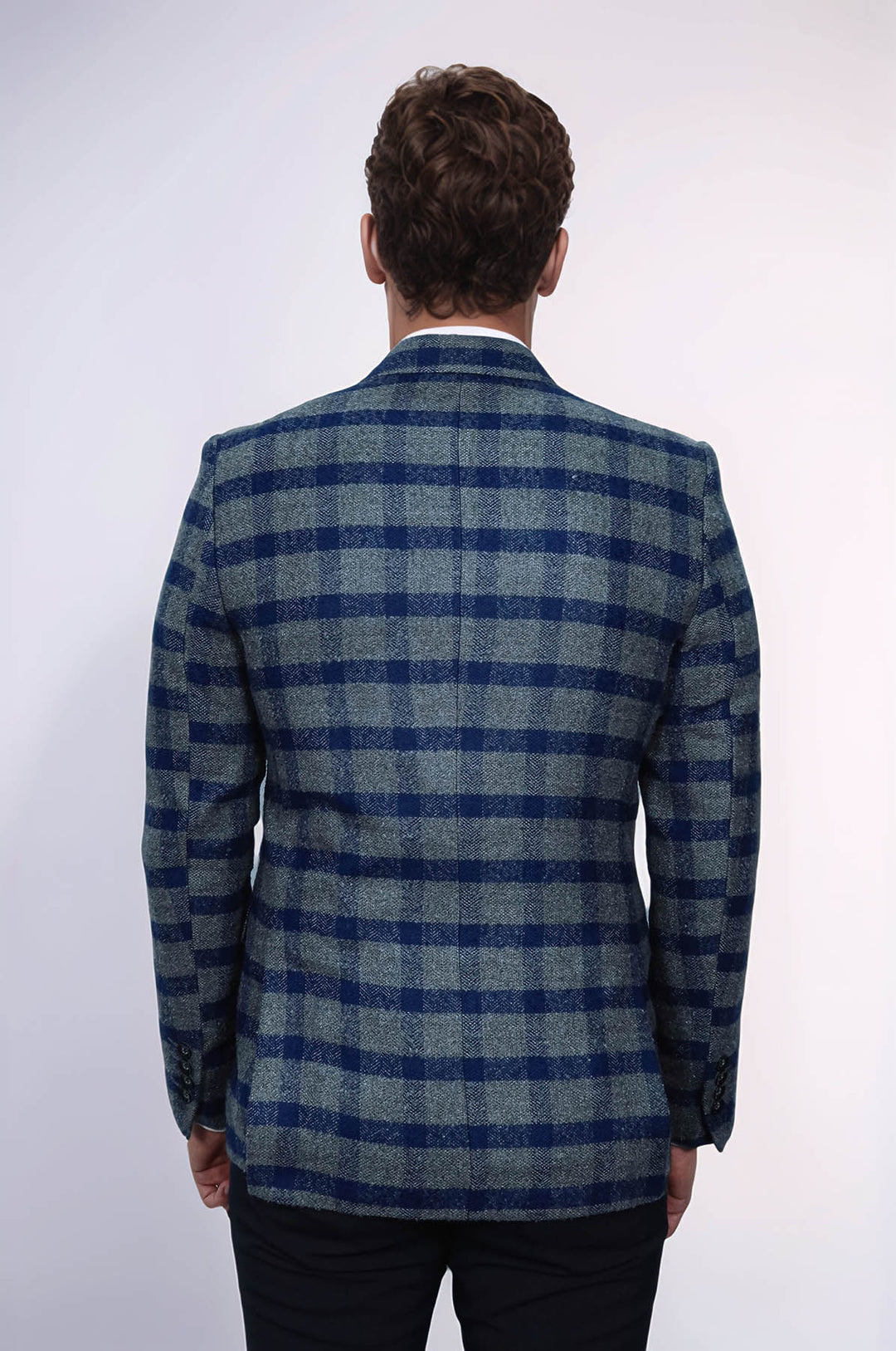 Blazer ajustado de cuadros con solapa de pico para hombre en azul - Wessi