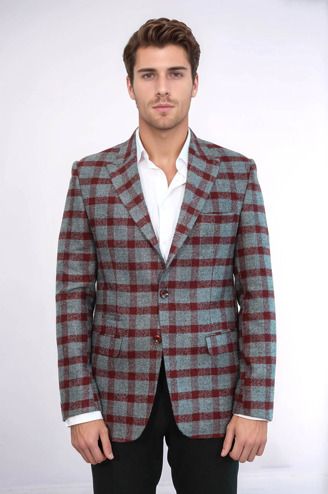 Kontrol Edilmiş Peak Lapel Slim-Fit Bordo Erkek Blazer - Wessi
