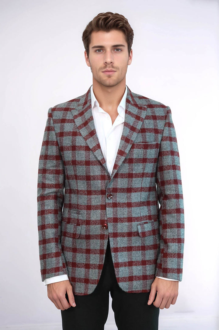 Kontrol Edilmiş Peak Lapel Slim-Fit Bordo Erkek Blazer - Wessi
