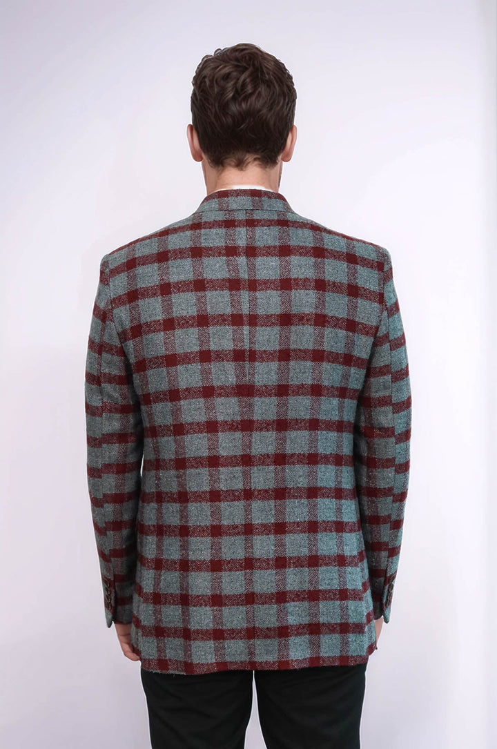 Kontrol Edilmiş Peak Lapel Slim-Fit Bordo Erkek Blazer - Wessi