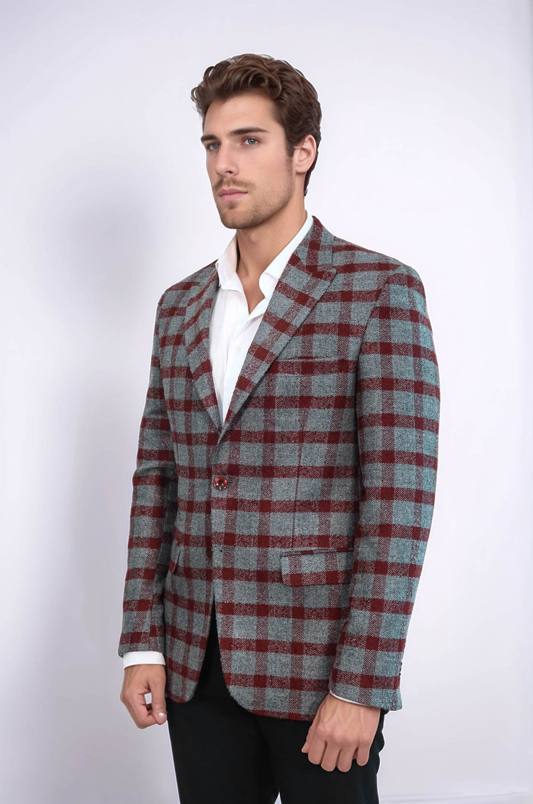 Kontrol Edilmiş Peak Lapel Slim-Fit Bordo Erkek Blazer - Wessi