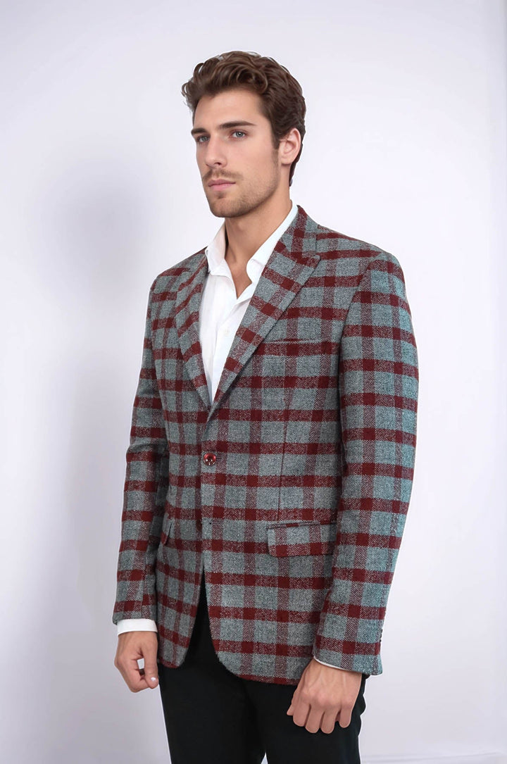 Kontrol Edilmiş Peak Lapel Slim-Fit Bordo Erkek Blazer - Wessi