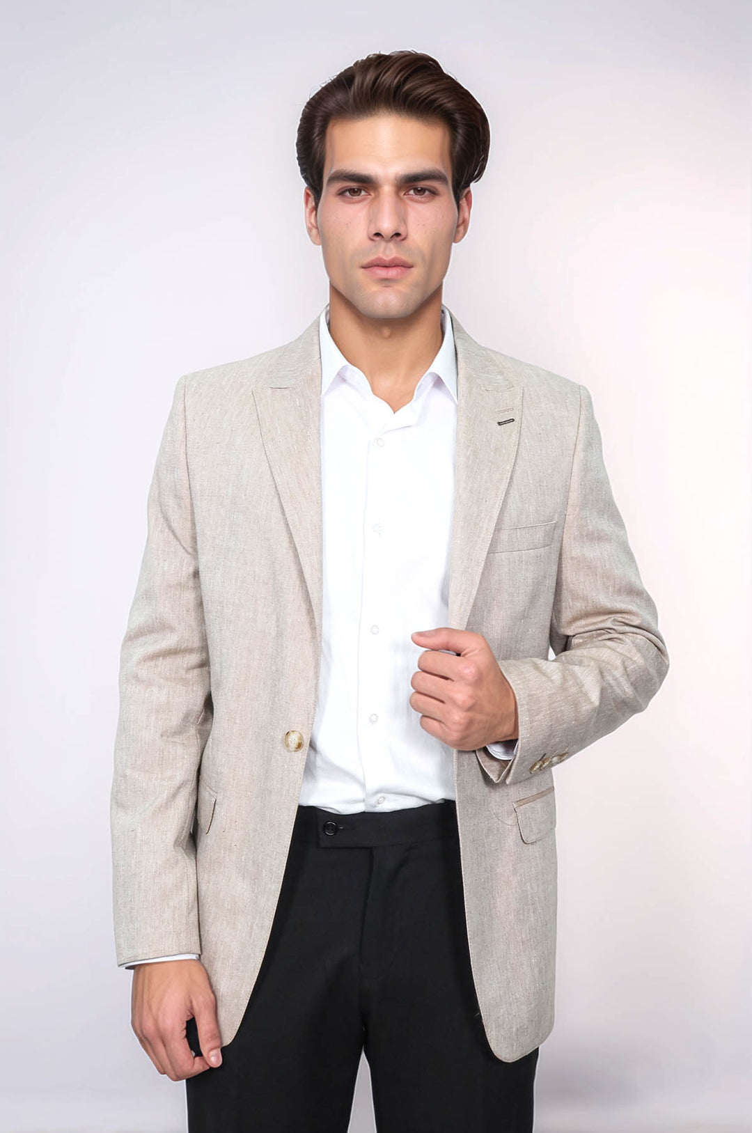 Slim-Fit Peak Lapel Light Brown Jacket - Wessi