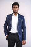 Blazer azul marino ajustado a rayas para hombre - Wessi