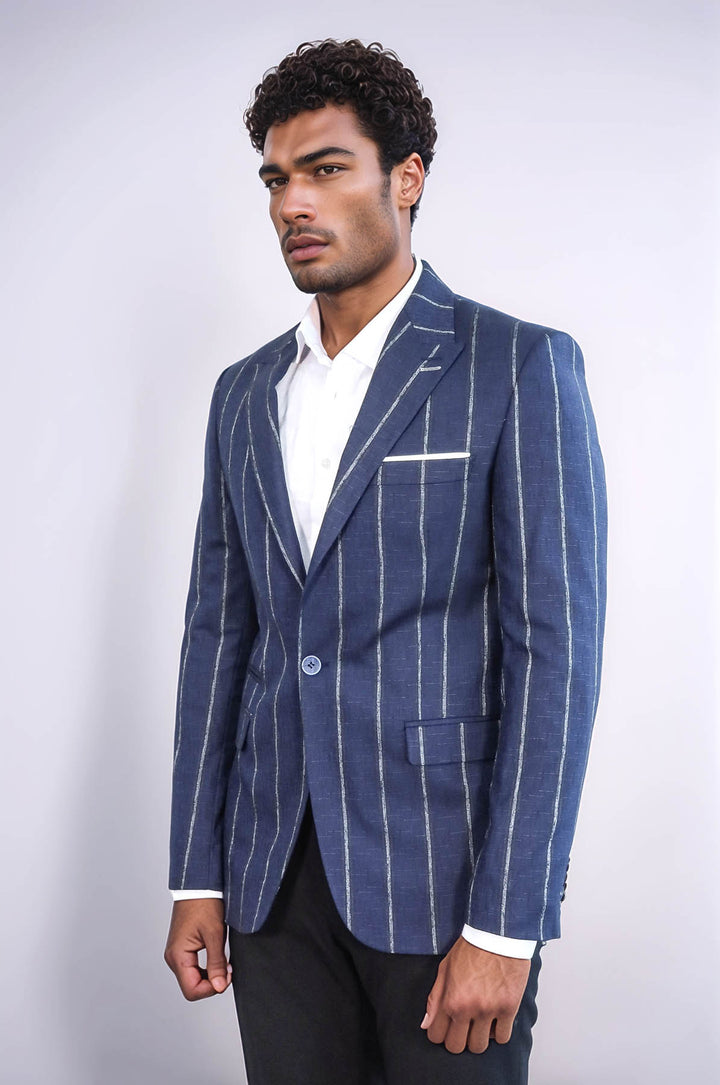 Blazer azul marino ajustado a rayas para hombre - Wessi