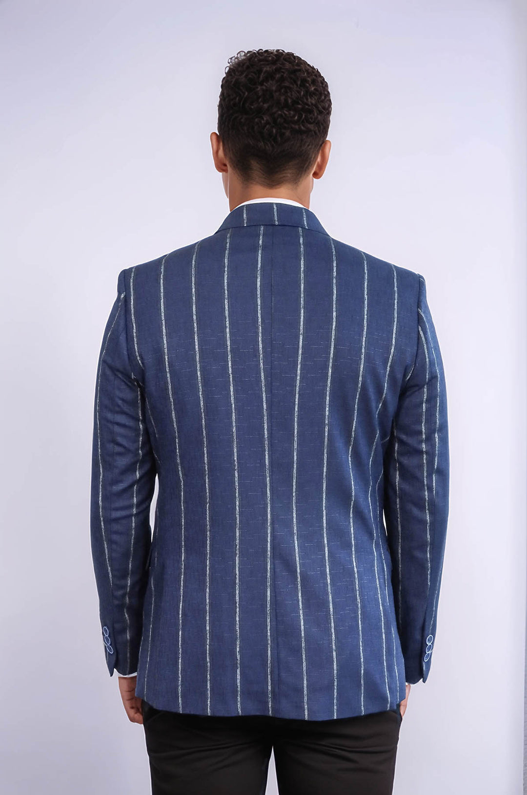 Blazer azul marino ajustado a rayas para hombre - Wessi