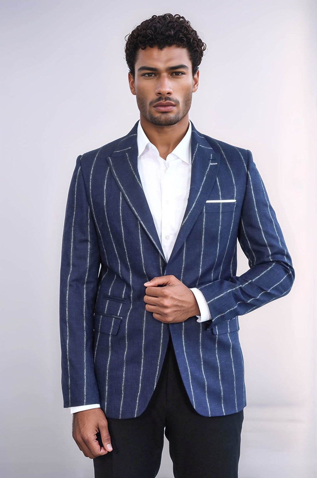 Blazer azul marino ajustado a rayas para hombre - Wessi