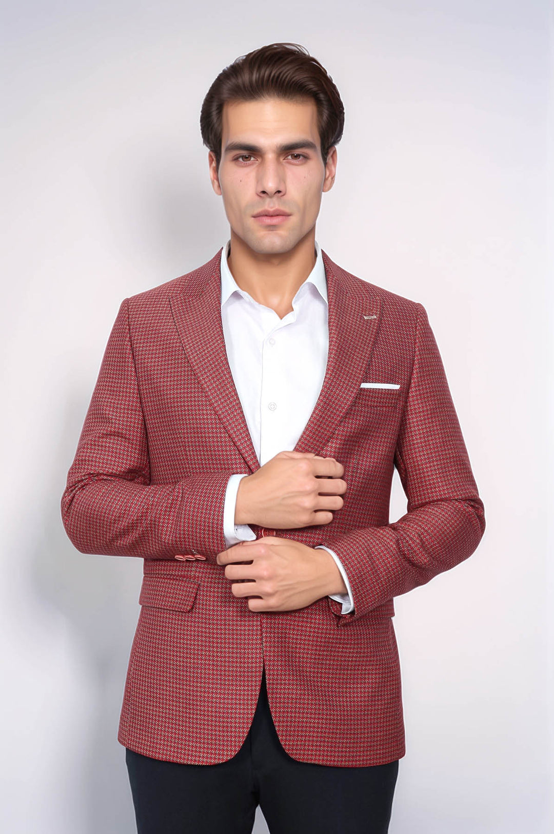 Blazer ajustado en rojo burdeos con estampado - Wessi