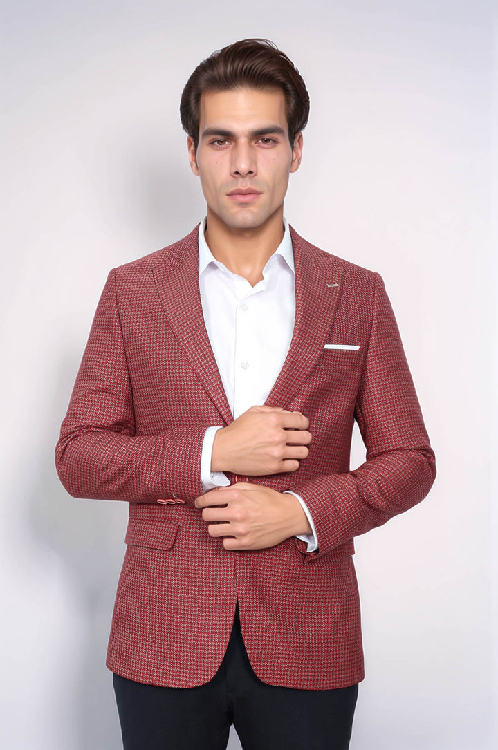 Blazer ajustado en rojo burdeos con estampado - Wessi