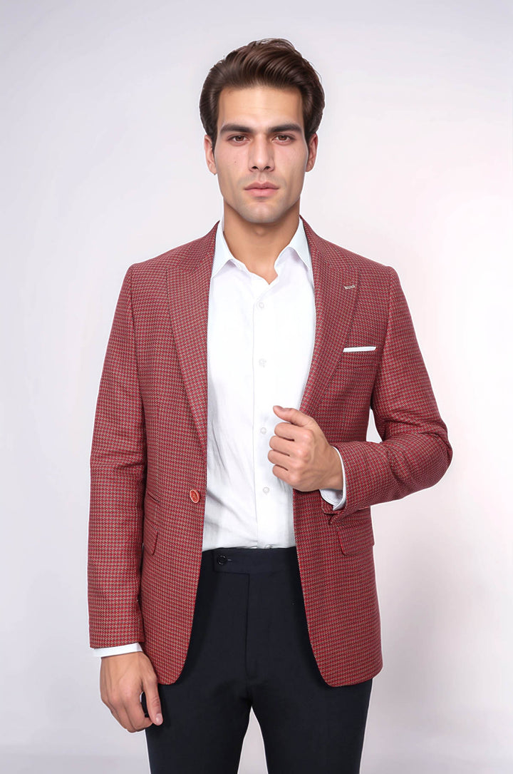 Blazer ajustado en rojo burdeos con estampado - Wessi