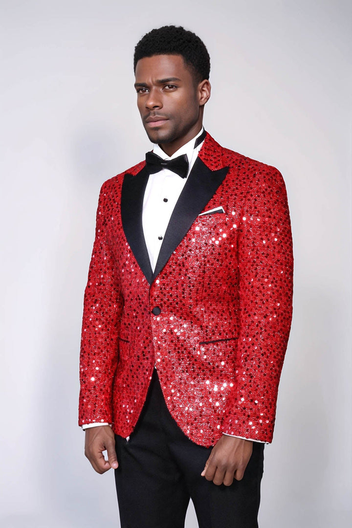 Glitter Pattern Red Men Prom Blazer - Wessi