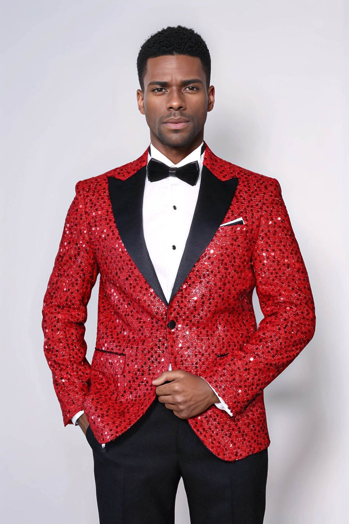 Glitter Pattern Red Men Prom Blazer - Wessi