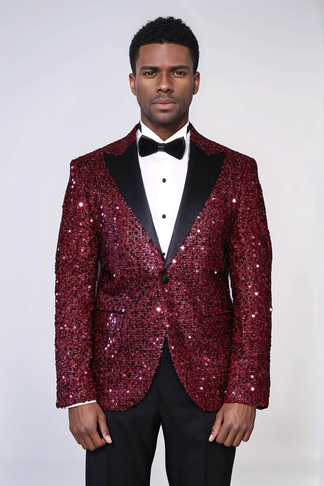 Glitter Pattern Burgundy Men Prom Blazer - Wessi