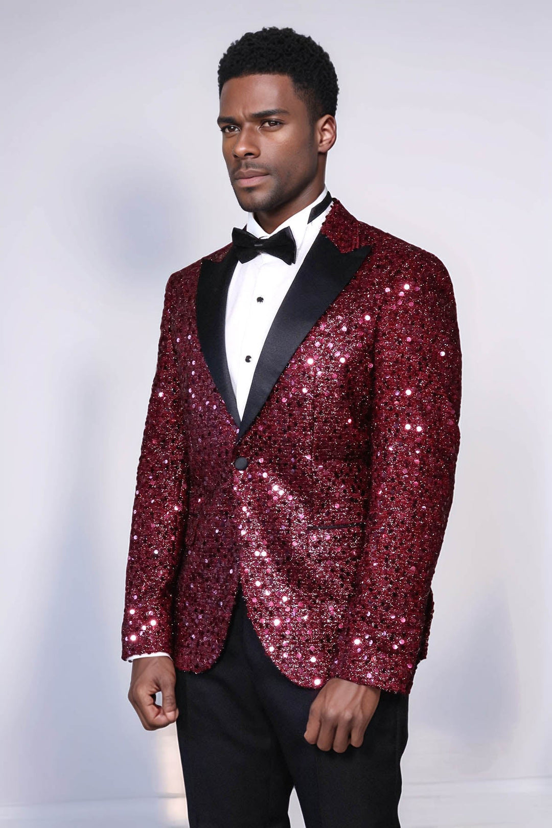 Glitter Pattern Burgundy Men Prom Blazer - Wessi