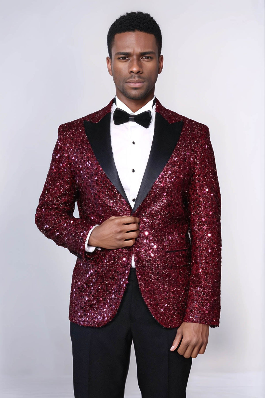 Glitter Pattern Burgundy Men Prom Blazer - Wessi