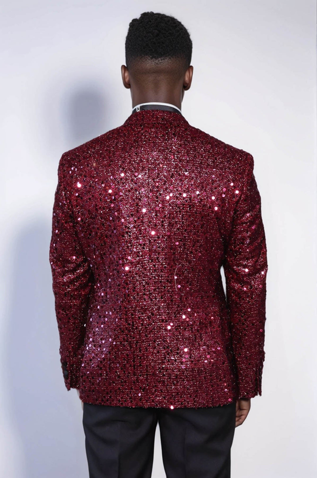 Glitter Pattern Burgundy Men Prom Blazer - Wessi