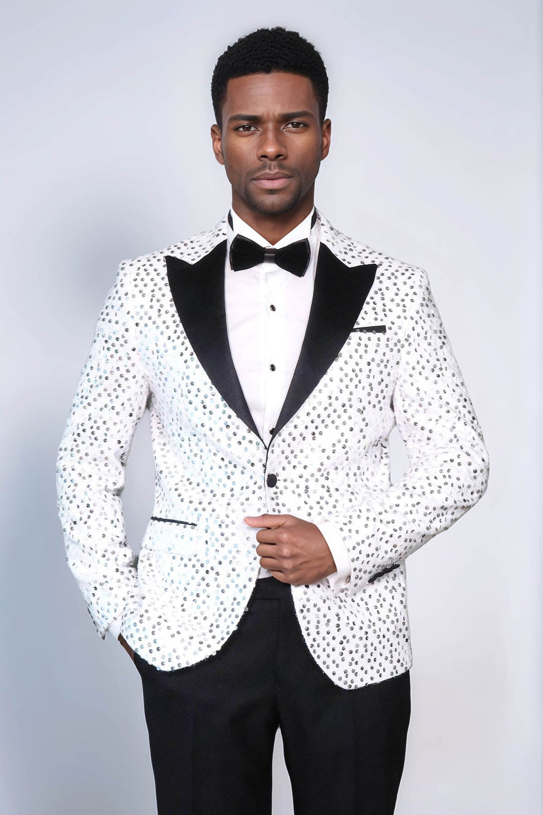 Glitter Pattern White Men Prom Blazer - Wessi