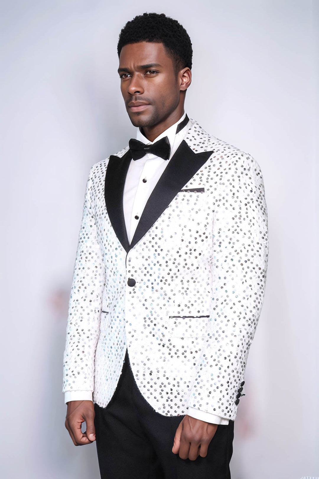 Glitter Pattern White Men Prom Blazer - Wessi