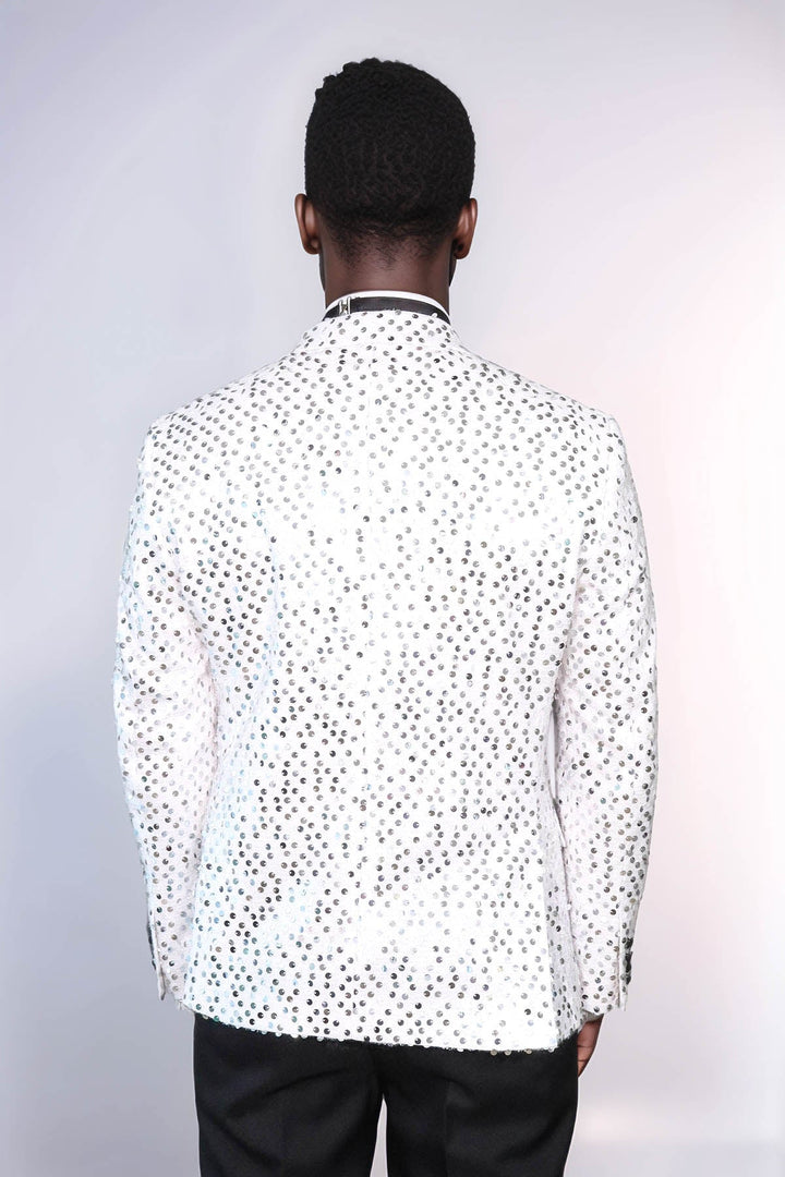 Glitter Pattern White Men Prom Blazer - Wessi