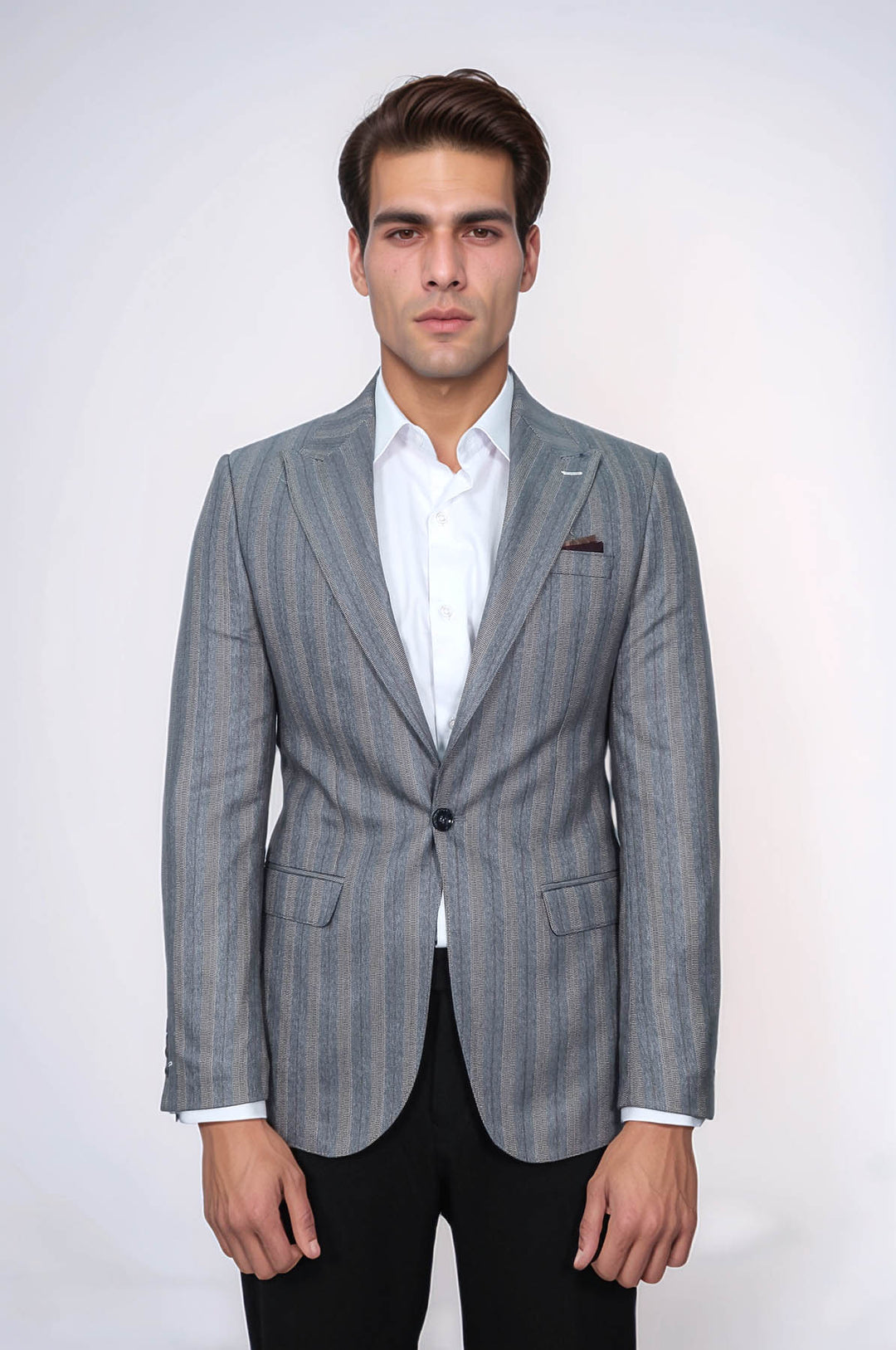 Blazer gris de rayas de corte entallado para hombre - Wessi
